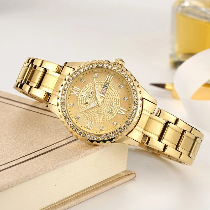 Dimor Diamond Damesmode Gouden Quartz Horloge